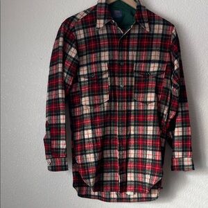 Vintage Pendleton Wool Plaid Button Shirt 60s Red Tartan Plaid Shirt Medium